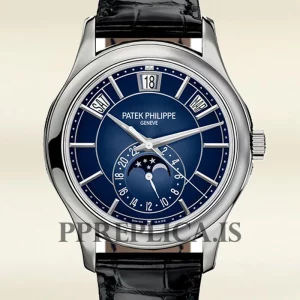 Replica Patek Philippe Complications 40mm 5205G-013 Men Silver-tone Leather Strap