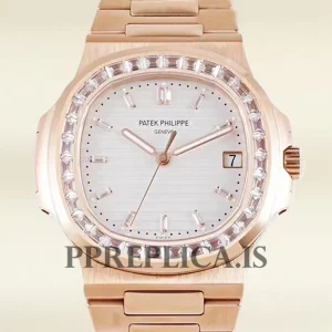Replica Patek Philippe Nautilus 5711 40mm Men Rose Gold-tone White Dial