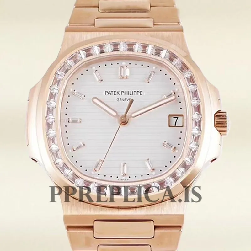 Replica Patek Philippe Nautilus 5711 40mm Men Rose Gold-tone White Dial