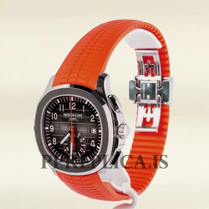 Fake Patek Philippe Aquanaut 42mm Men 5968A-001 Silver-tone Black Dial - Image 3