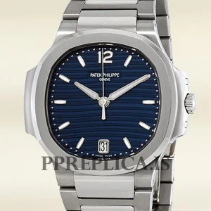Fake Patek Philippe Nautilus 7118/1A-001 32mm Ladies Blue Dial Silver-tone