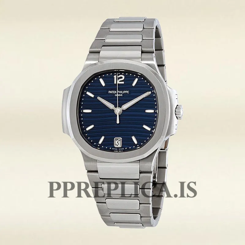 Fake Patek Philippe Nautilus 7118/1A-001 32mm Ladies Blue Dial Silver-tone - Image 2