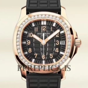 Replica Patek Philippe Aquanaut 5068R-001 Ladies 32mm Rose Gold-tone Black Dial