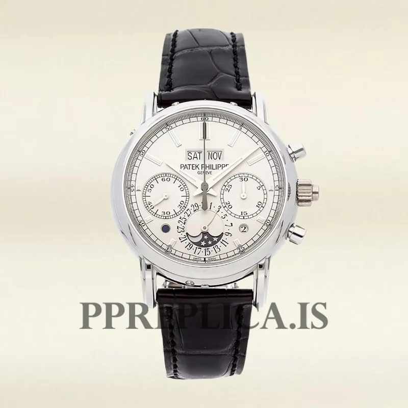 Replica Patek Philippe Grand Complications Men's 5204P-010 42mm White Dial Leather Strap - Image 2