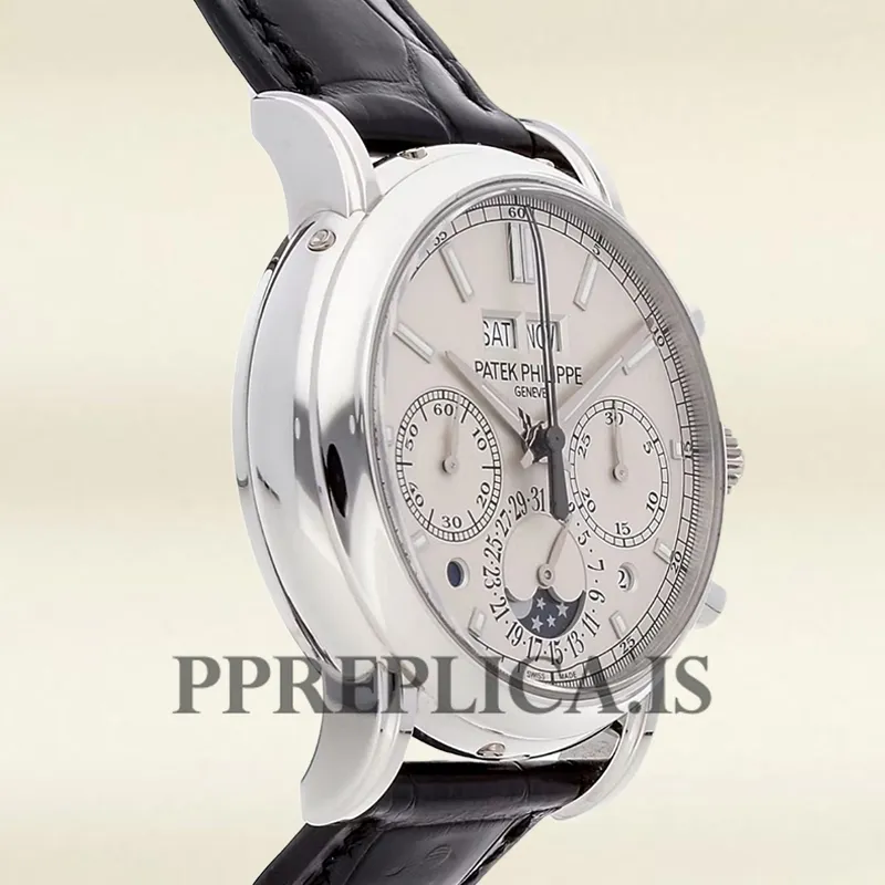 Replica Patek Philippe Grand Complications Men's 5204P-010 42mm White Dial Leather Strap - Image 3