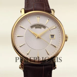 Fake Patek Philippe Calatrava 40mm Men's 5153R-001-1 Gold-tone Leather Strap