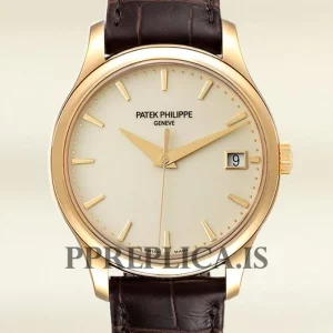 Fake Patek Philippe Calatrava 5227J-001 40mm Men's White Dial Leather Strap