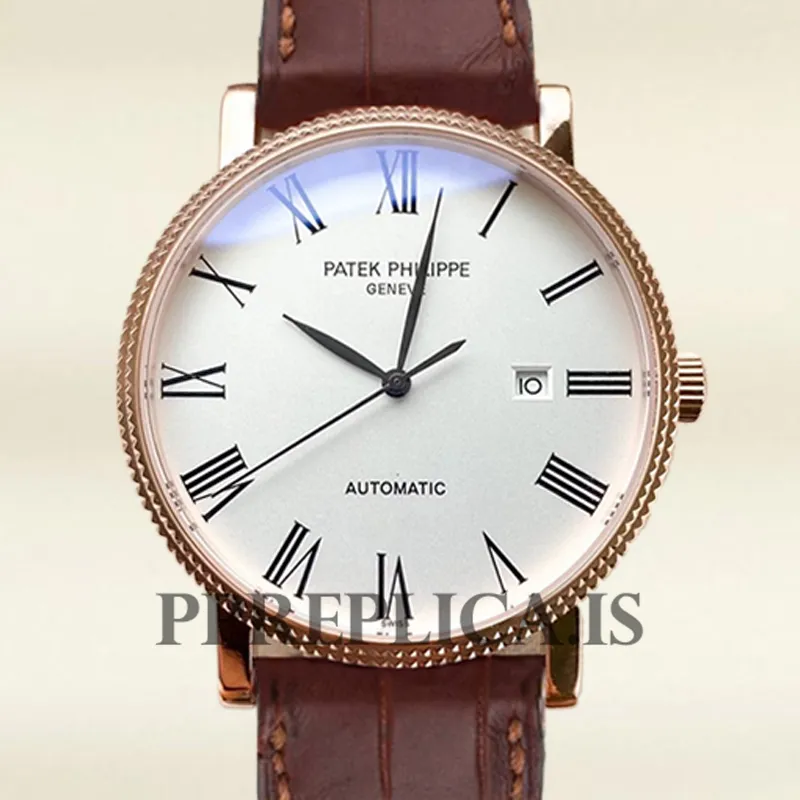 Patek Philippe Replica Calatrava CalatravaWRL007 40mm Men's Rose Gold-tone Leather Strap