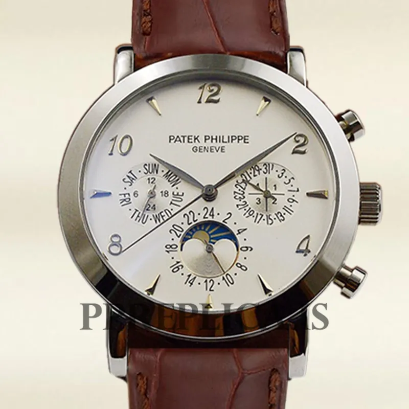Patek Philippe Replica Grand Complications 40mm GrandWSL021 Men's White Dial Leather Strap