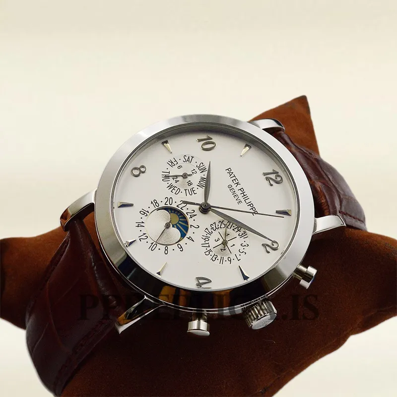 Patek Philippe Replica Grand Complications 40mm GrandWSL021 Men's White Dial Leather Strap - Image 3