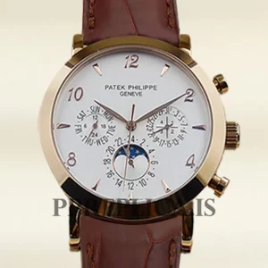 Patek Philippe Replica Grand Complications Men's 40mm GrandWSL022 White Dial Leather Strap